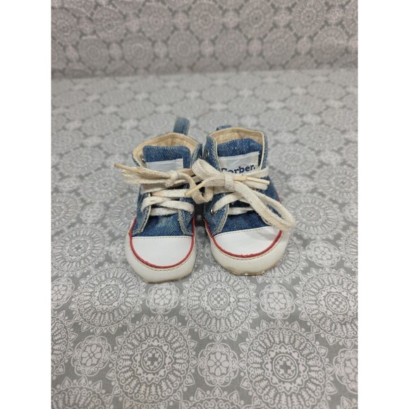 Gerber Baby Shoes Denim High Top Sneakers Infant Pre Walker Crib Shoes 3 - Picture 2 of 9